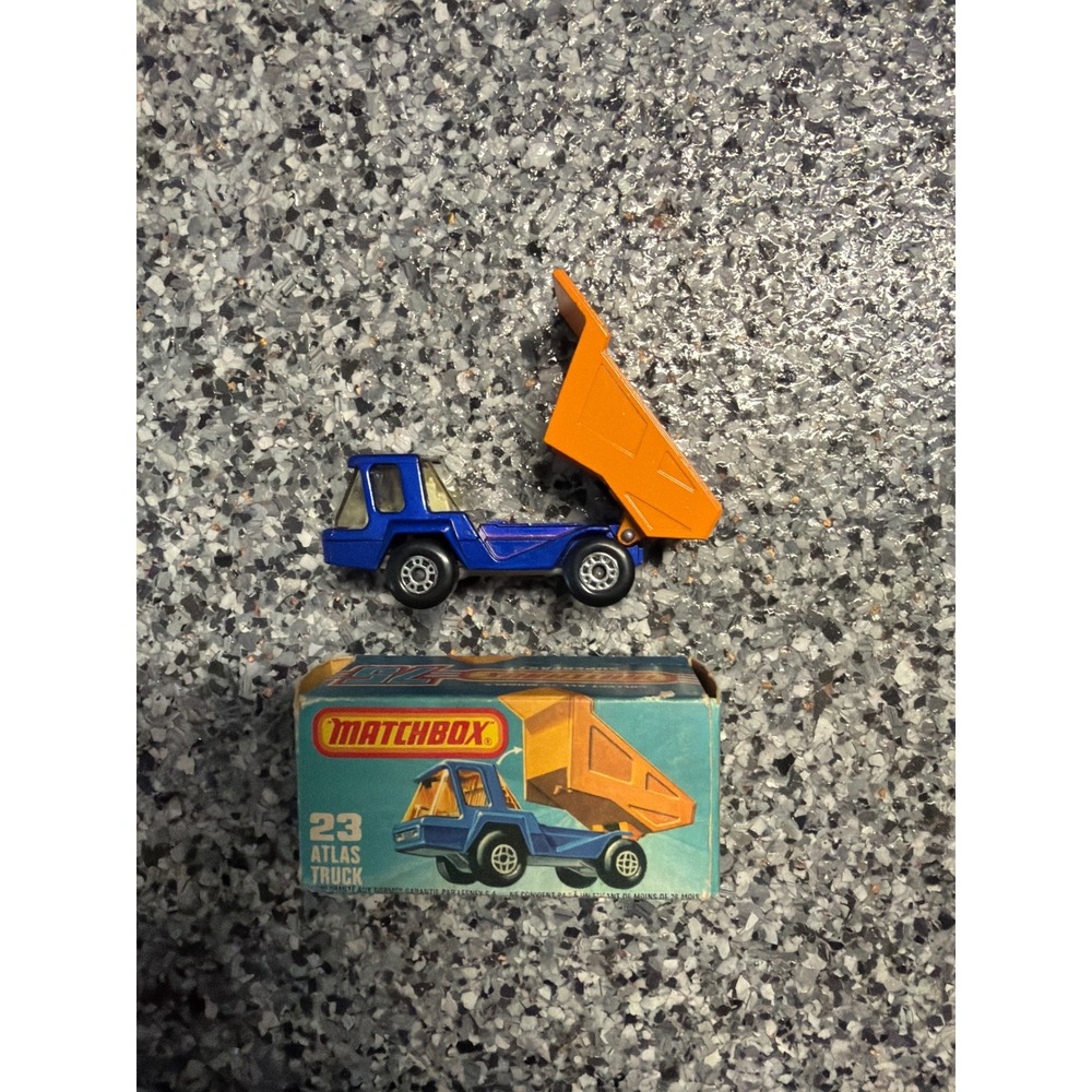 Vintage Matchbox Superfast No 23 Atlas Truck Blue Orange Lesney England with Box